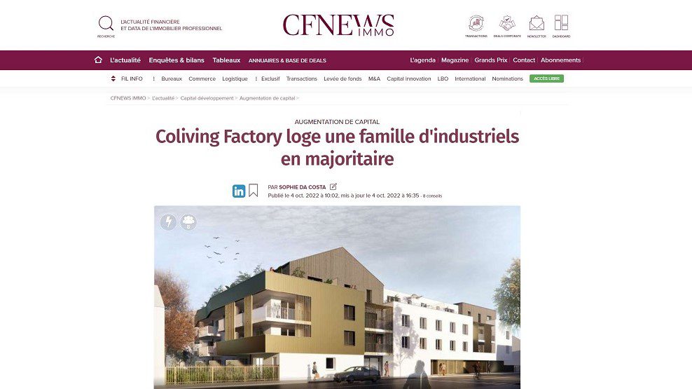 CFNews Immo pour Coliving Factory et JCDecaux Holding