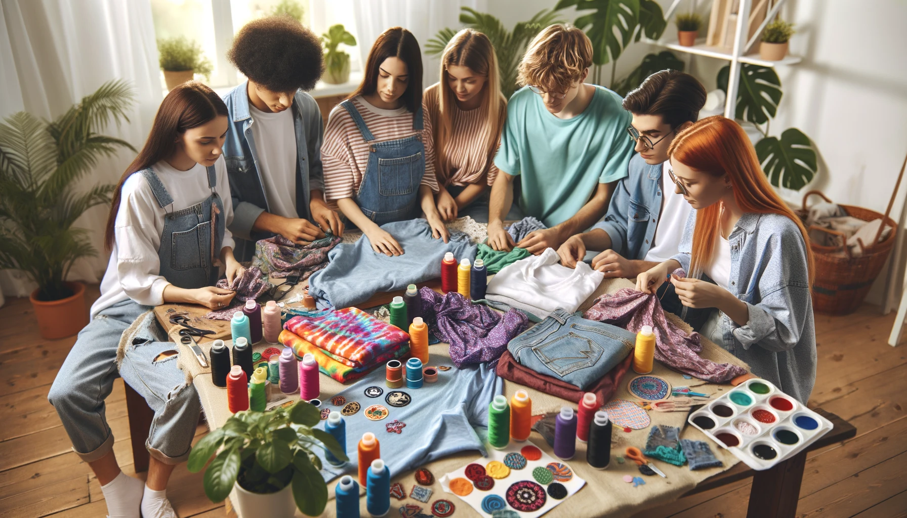 Vêtements customisés avec teinture tie-dye. Broderie et patchs sur vêtements