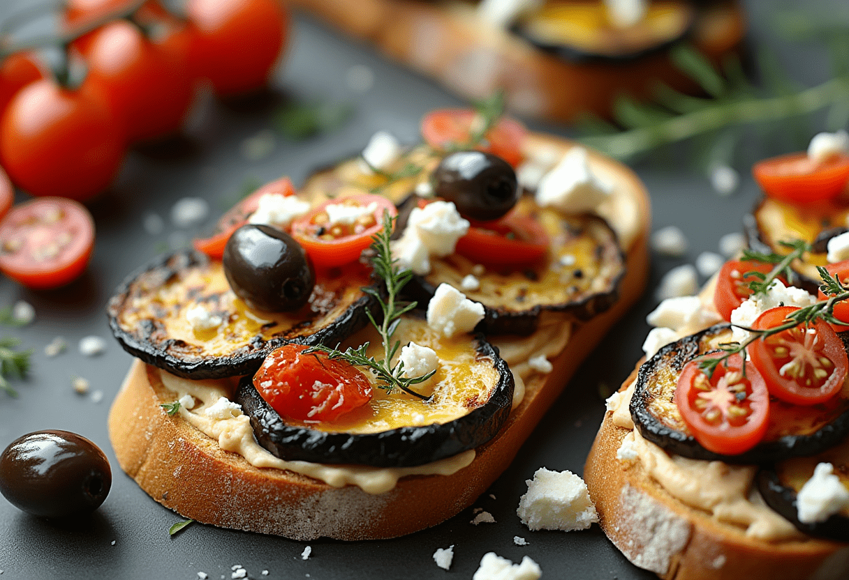 Recette de tartine méditerranéenne à la feta et légumes grillés