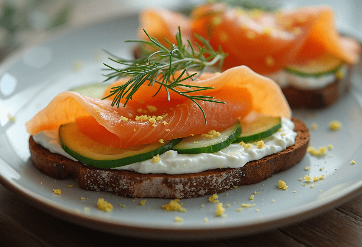 Recette de tartine nordique au saumon fumé et cream cheese